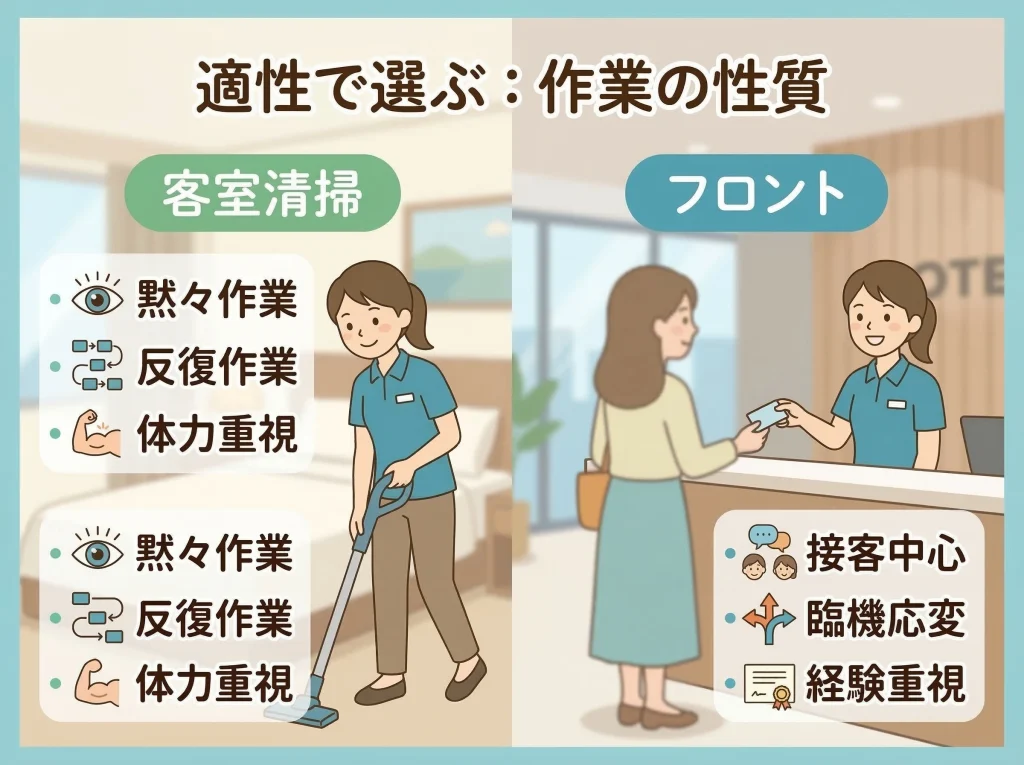 客室清掃とフロント比較
