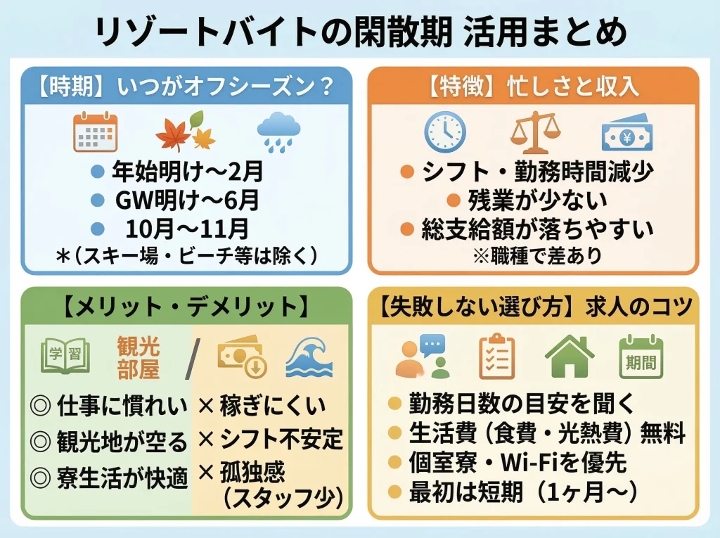 リゾートバイトの閑散期まとめ