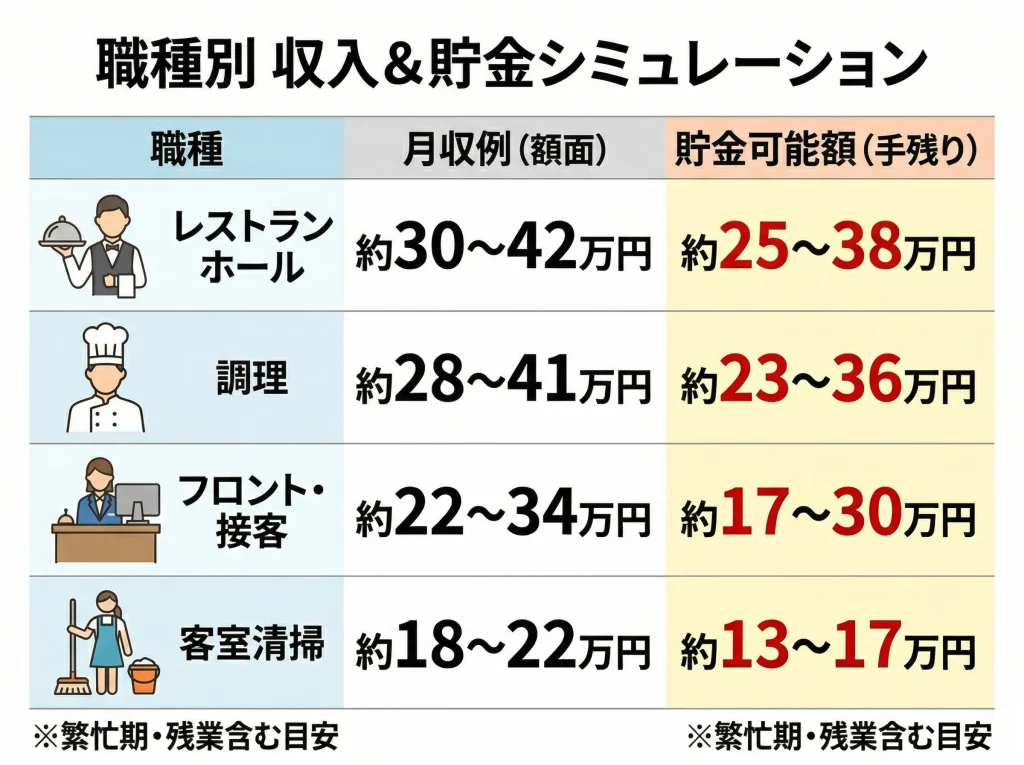 職種別の月収と貯金シミュレーション